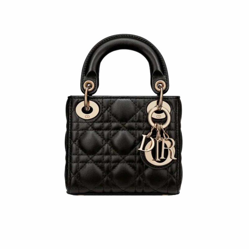 DIOR MICRO LADY DIOR CANNAGE HANDBAG BLACK 12CM