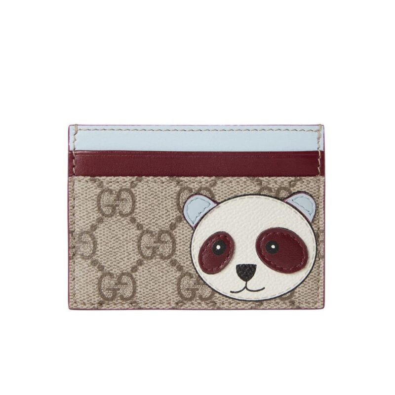 Gucci Bi-Color Gg Card Case With Panda Detail Beige Ebony 11Cm