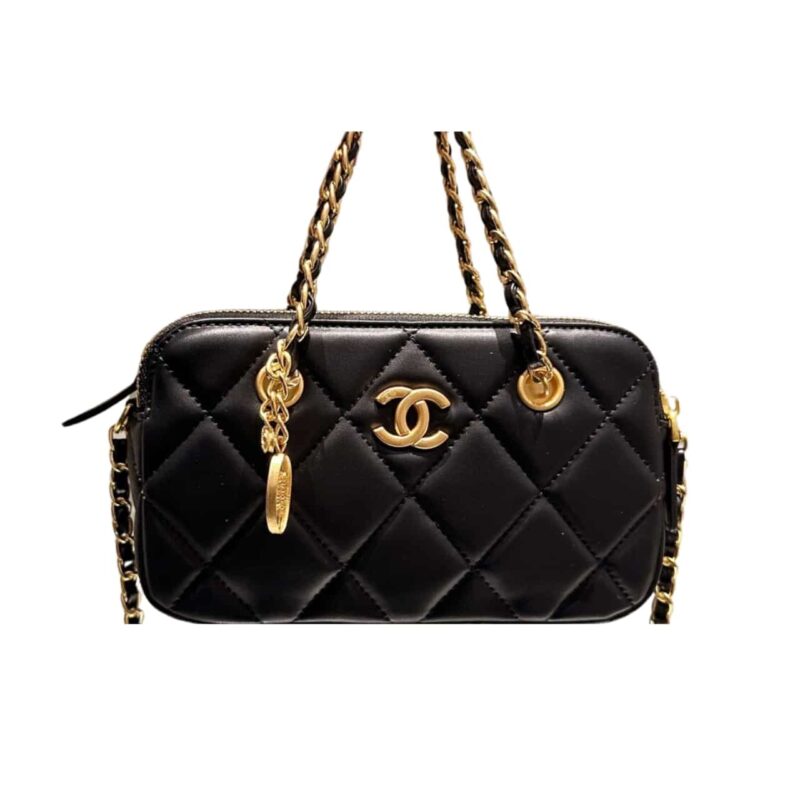 Chanel Matelasse Flap Bag With Chain Black 20Cm