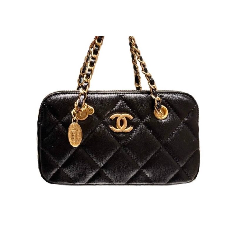 Chanel Matelasse Flap Caviar Bag With Chain Black 20Cm