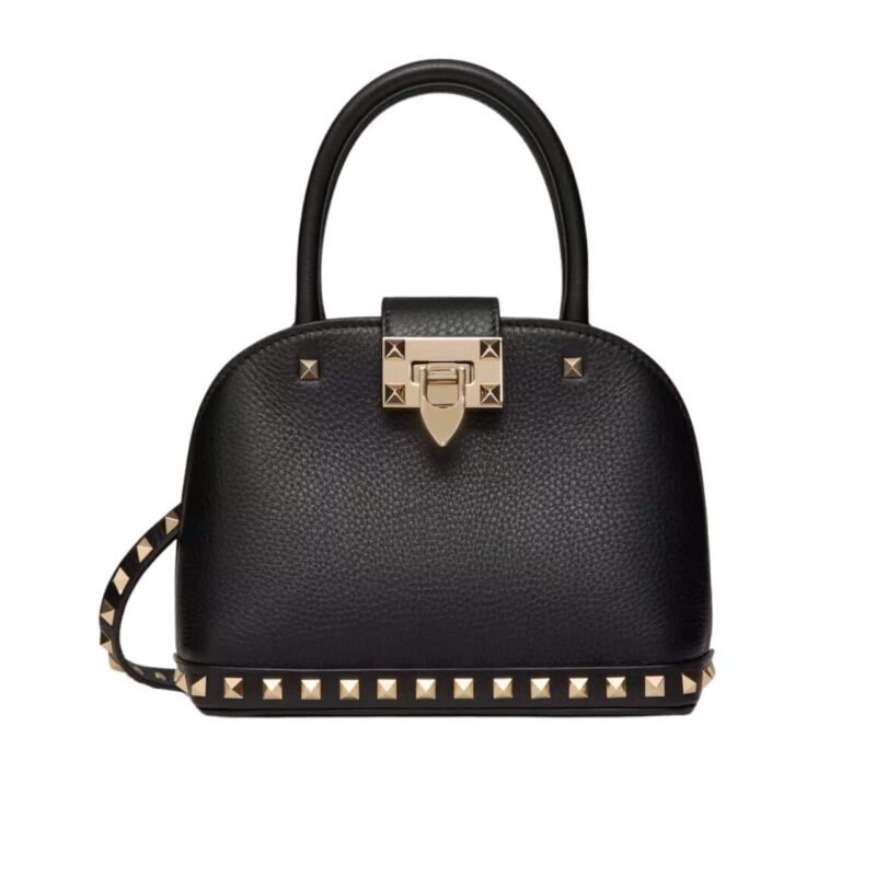 Valentino Garavani Rockstud Handbag In Grainy Black 21Cm