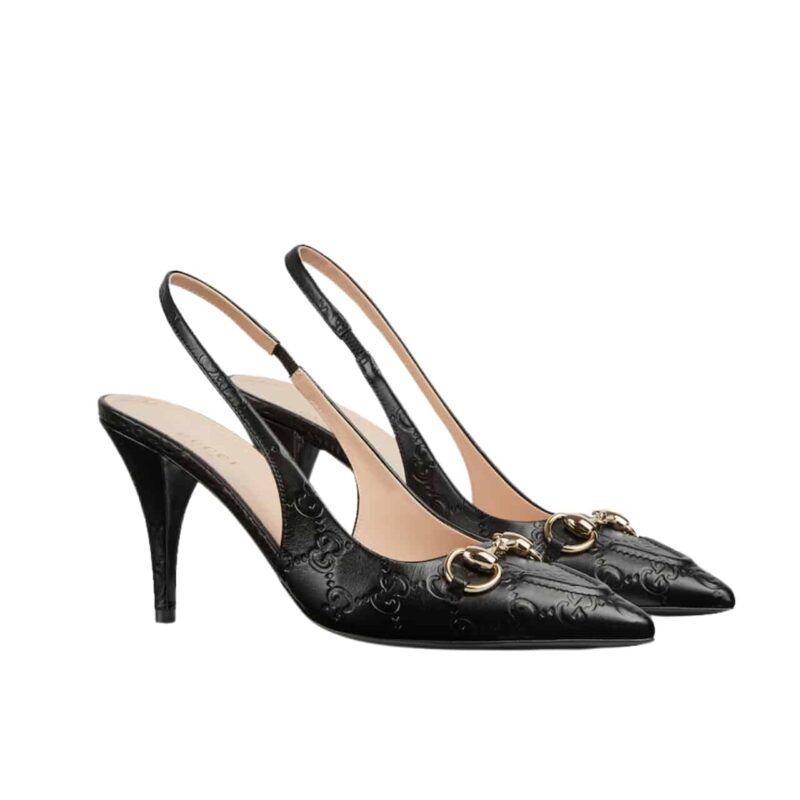 Gucci Women'S Horsebit Pump Gg Leather Black 792065 Aaegj 1000