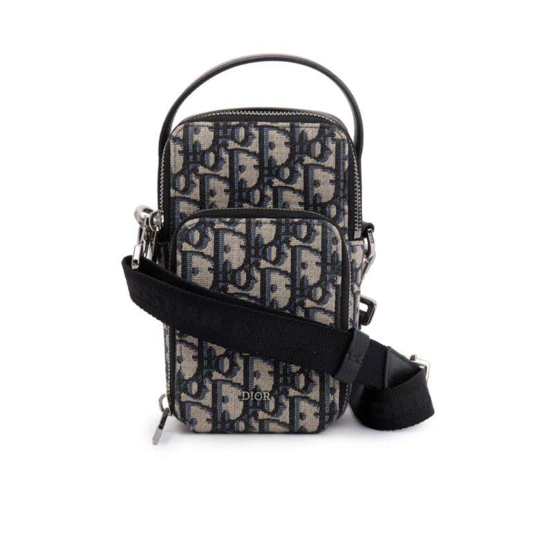 DIOR MICRO RIDER POUCH OBLIQUE JACQUARD BAG BEIGE AND BLACK 17CM