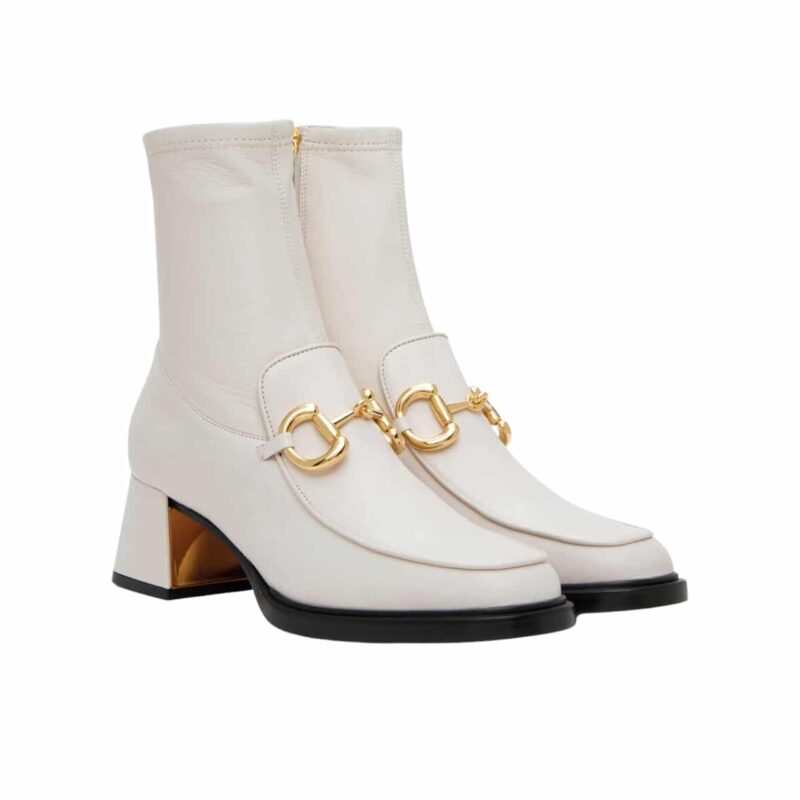 Gucci Horsebit Plaque Ankle Boots Off White