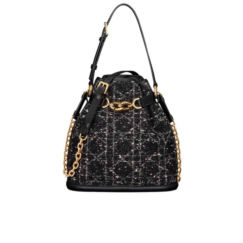 DIOR MEDIUM C'EST DIOR BAG BLACK CANNAGE TWEED BLACK 24CM M2271UTKV M911