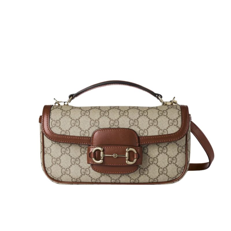 Gucci Horsebit 1955 Small Top Handle Bag Beige And Brown 22Cm