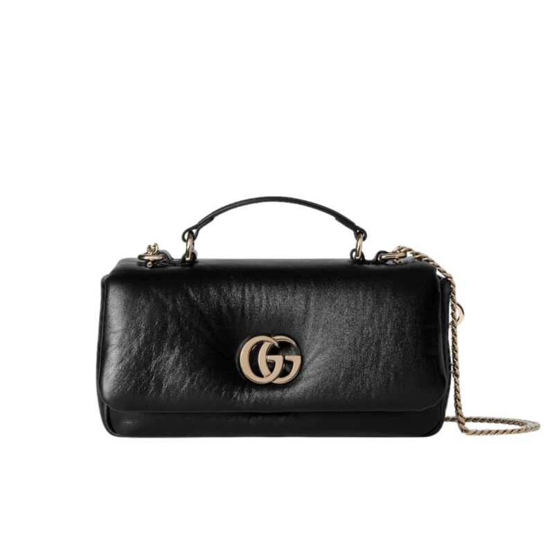 Gucci Gg Milano Mini Top Handle Bag Black Puffy Leather 21Cm 806017 Aad5X 1000