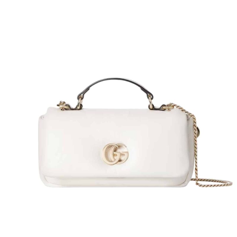 Gucci Gg Milano Mini Top Handle Bag White Puffy Leather 21Cm 806017 Aad5X 9110