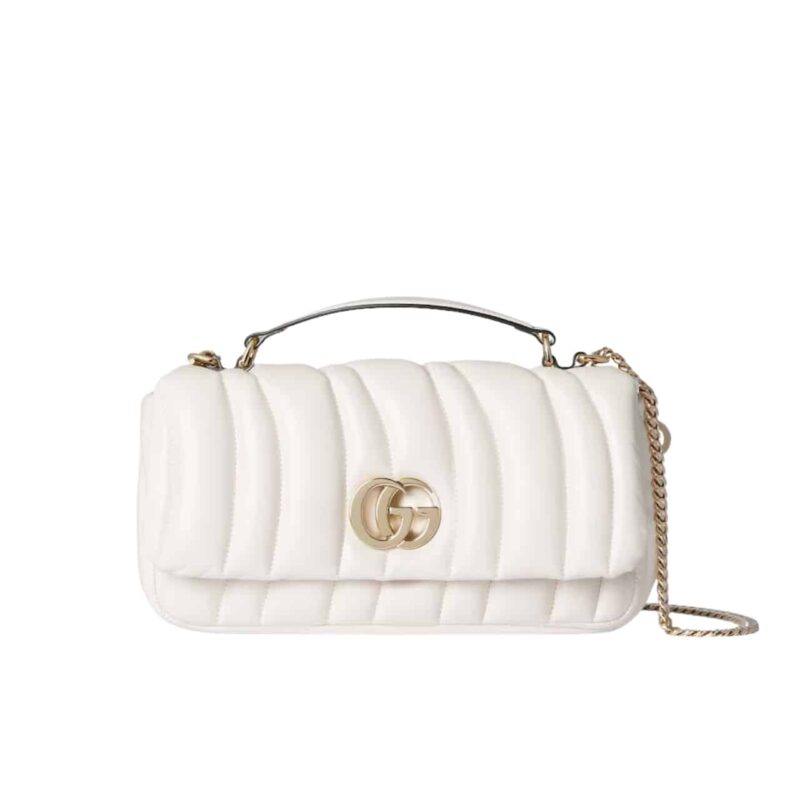 Gucci Gg Milano Mini Top Handle Bag White Puffy Quilted Leather 21Cm ‎806017 Aad71 9110