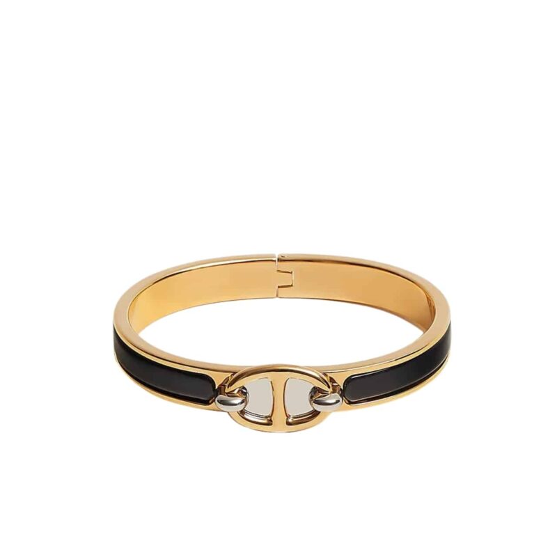 Hermes Mini Clic Chaine D'Ancre Bracelet Gold Tone With Black H209000Fv01Pm