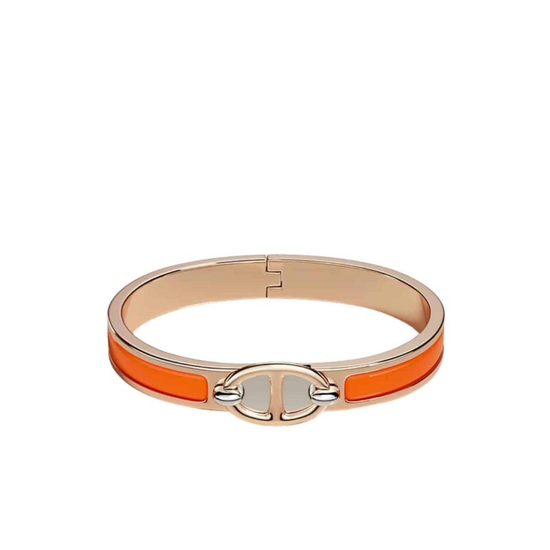 Hermes Mini Clic Anchor Chain Bracelet Rose Gold Tone With Orange H209000Fo8Apm