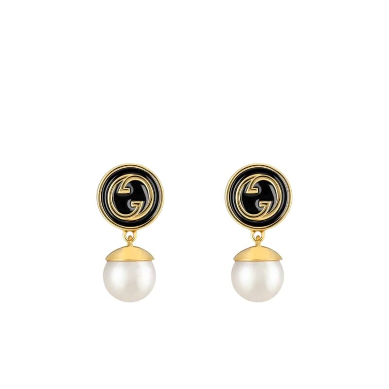 Gucci Blondie Pearl Earrings Gold Tone 774612 I9757 8499