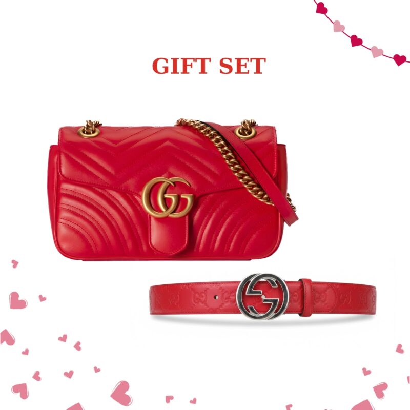 GIFT SET: GUCCI GG MARMONT BAG RED & BELT RED