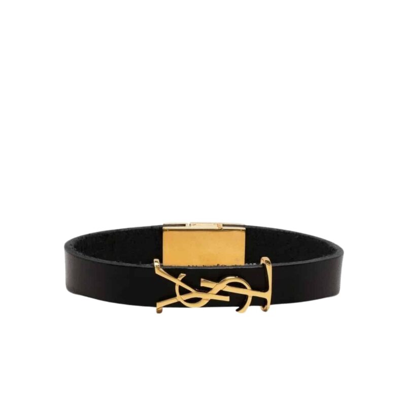 Saint Laurent Ysl Opyum Leather Bracelet Black