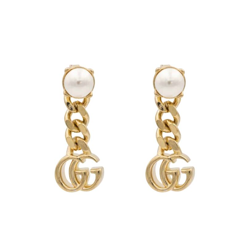 Gucci Pearl Double G Earrings Gold 645665 I4620 8078
