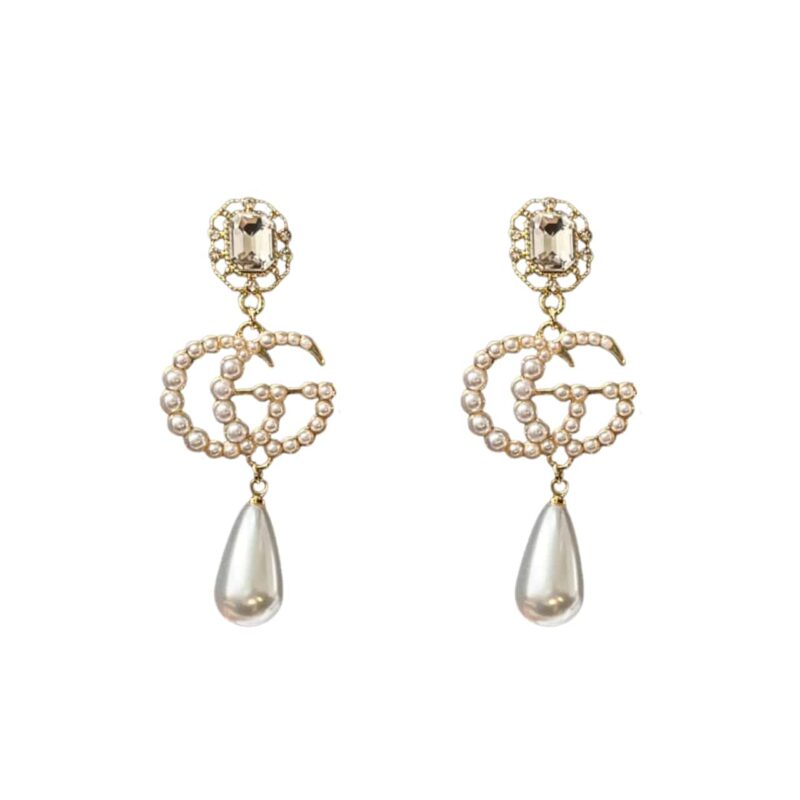 Gucci Pearl Gg Drop Earings In Gold