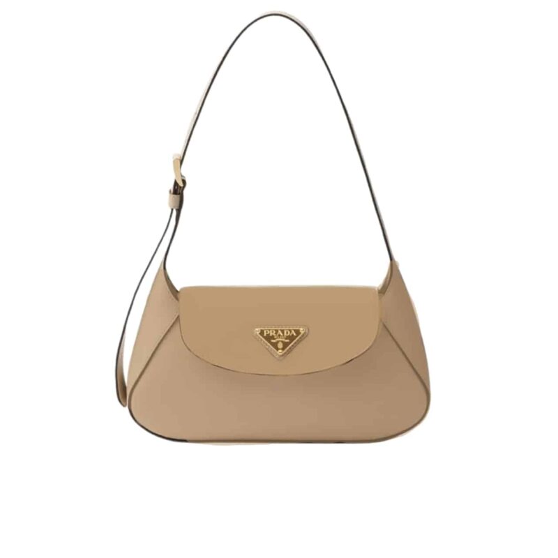 Prada Triangle Logo Shoulder Bag Beige 24Cm