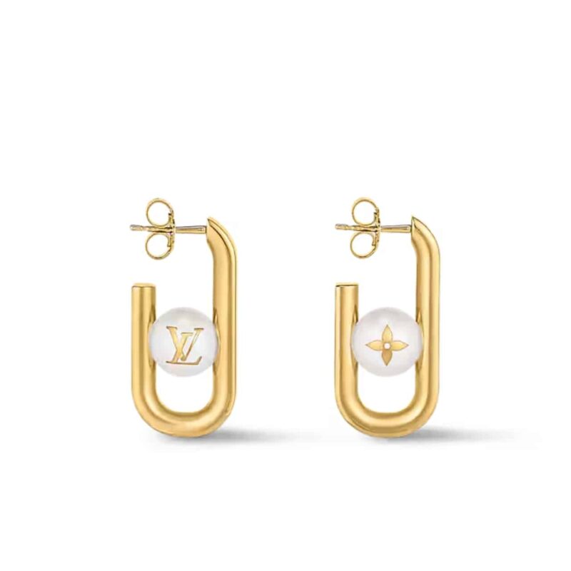 Louis Vuitton My Lv Chain Pearls Earrings Gold M01451