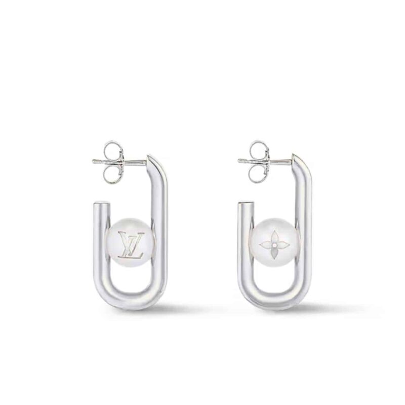 Louis Vuitton My Lv Chain Pearls Earrings Silver