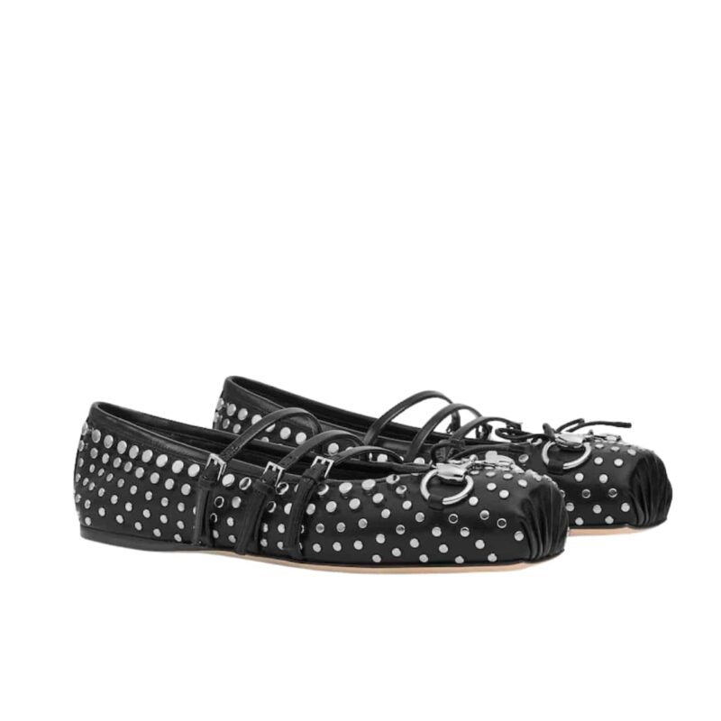 Gucci Women'S Horsebit Ballet Flat Allover Studs Black 814317 Aaeev 1050