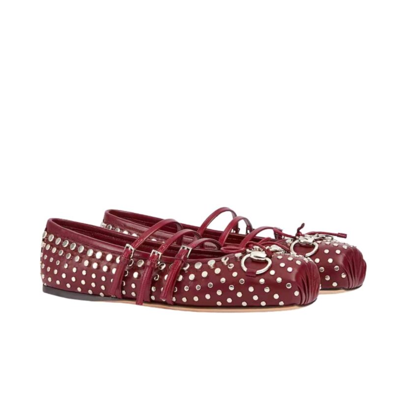 Gucci Women'S Horsebit Ballet Flat Allover Studs Red 821218 Aaeev 6249