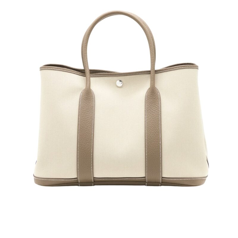 Hermes Garden Party 30 Handbag Canvas Etoupe 30Cm