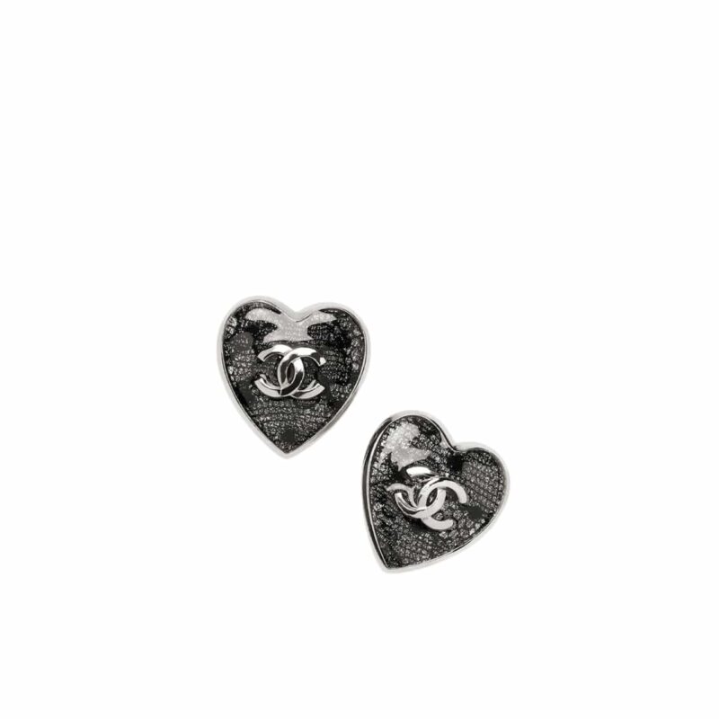 Chanel Stud Earrings Silver And Black