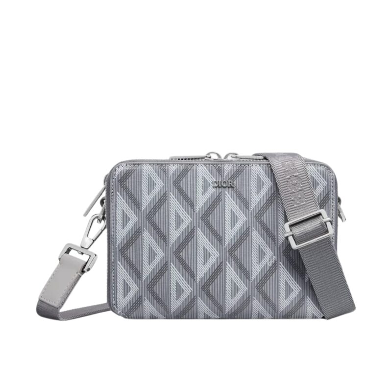 DIOR ZIPPED POUCH WITH STRAP DIOR GRAY COATED COTTON CANVAS WITH CD DIAMOND PRINT 17CM