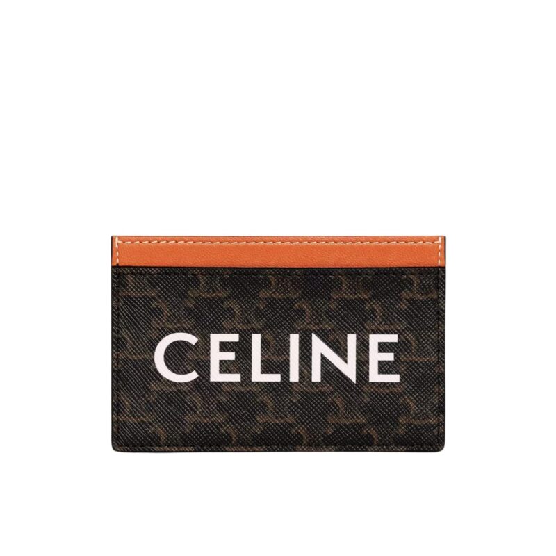 Celine Card Holder In Triomphe Canvas With Celine Print Tan 10Cm 10B702Cly 04Lu