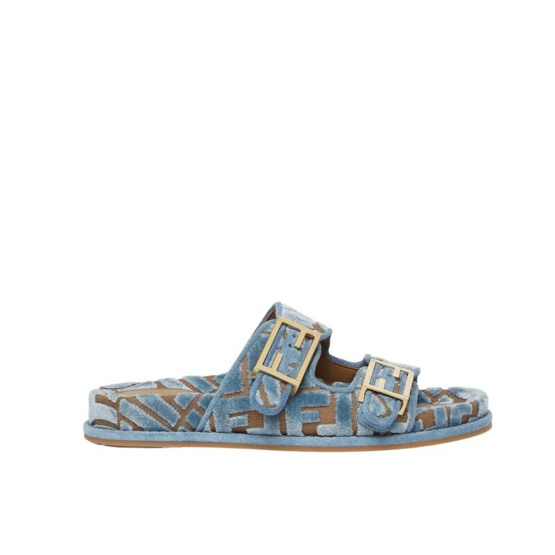 Fendi Feel Ff Jacquard Velvet Slides Light Blue 8X8326Aotmf1R88