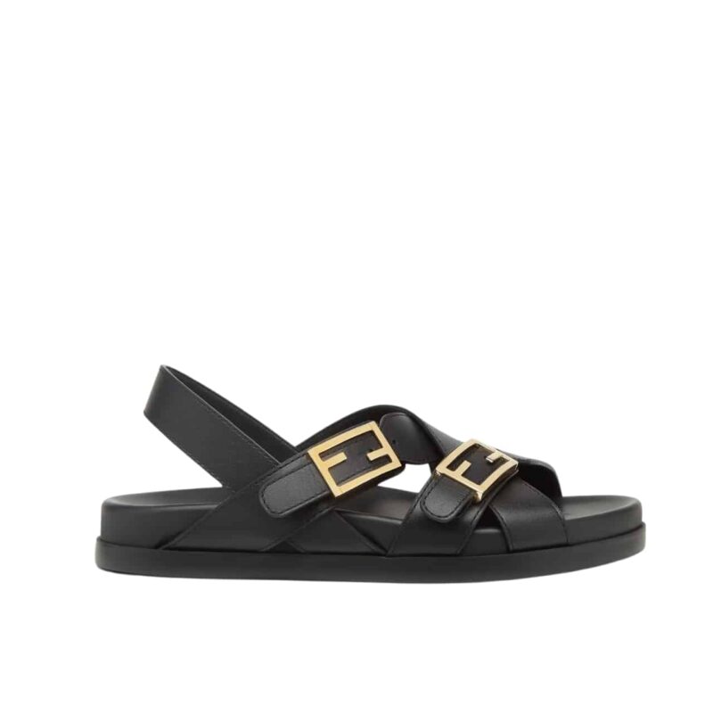 Fendi Feel Leather Slides Black 8X8647Na7F0Qa1