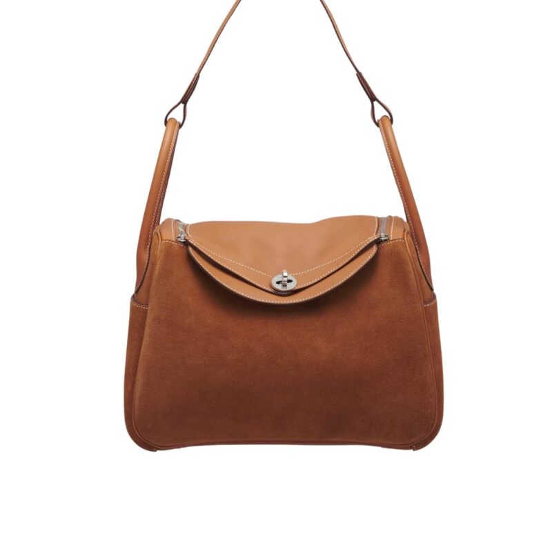 Hermes Limited Edition Gold Veau Doblis And Swift Grizzly Lindy 30 With Palladium Hardware