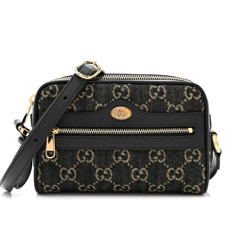 Gucci Ophidia Shoulder Bag Gg Denim Mini Black 17Cm