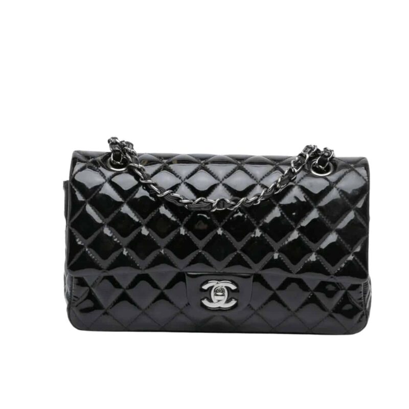 Chanel Medium Classic Double Flap Bag Patent Leather Black 26Cm