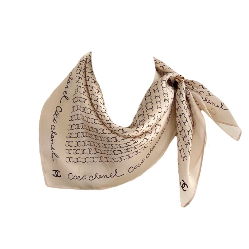 Chanel Coco Signature Silk Scarf In Beige 70Cm