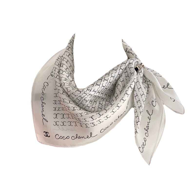 Chanel Coco Signature Silk Scarf In White 70Cm