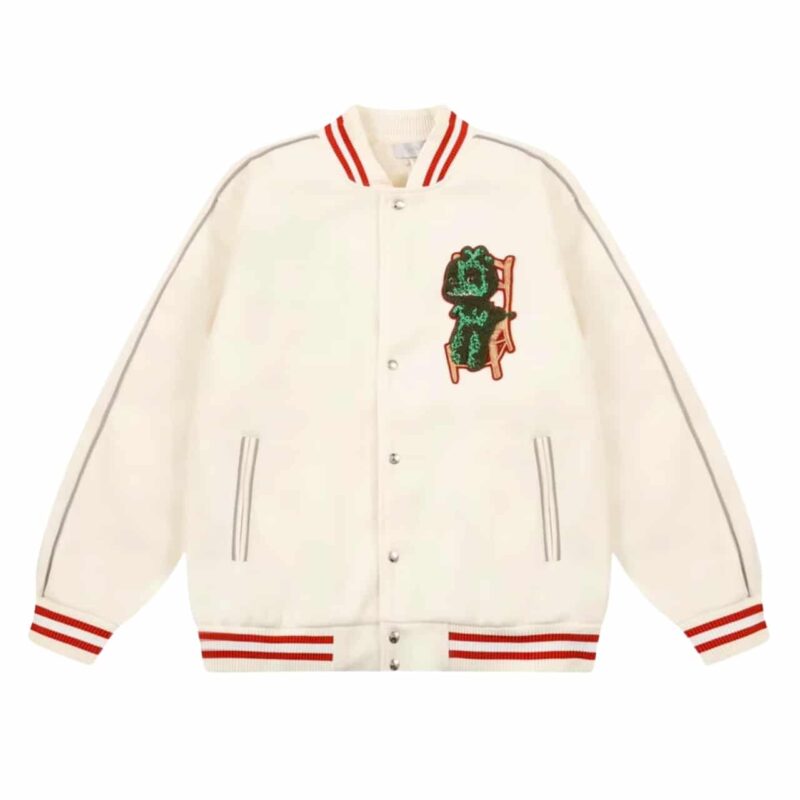 DIOR OTANI WORKSHOP VARSITY JACKET BEIGE AND RED