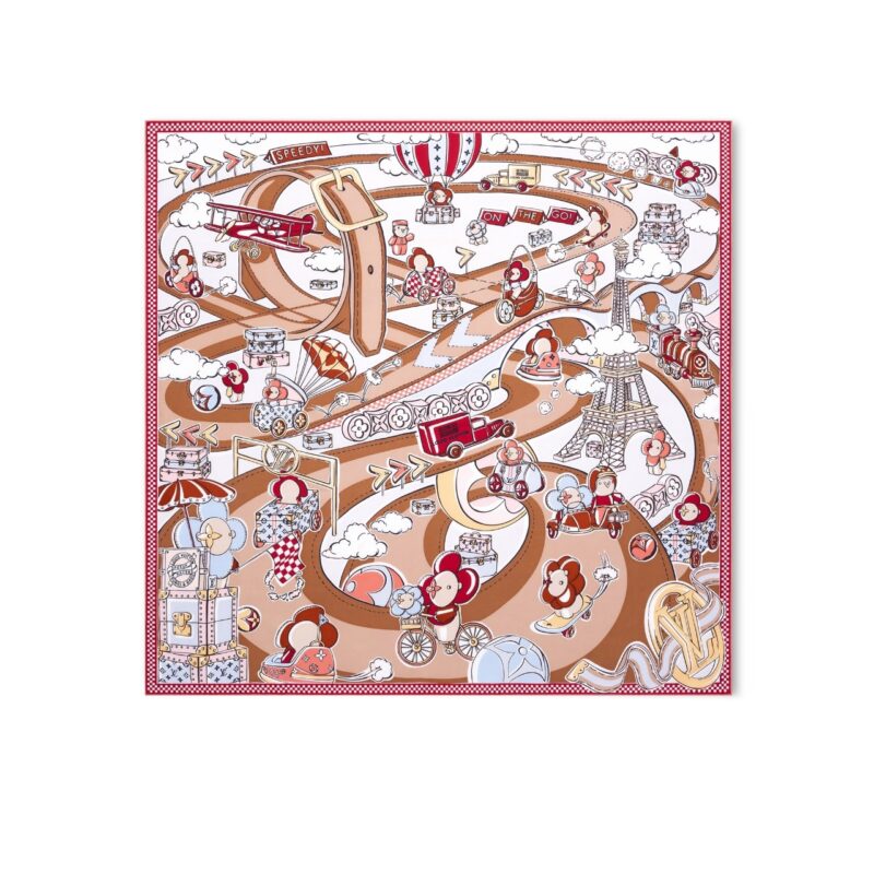 Louis Vuitton Vivienne 90 Speedy Square Silk Scarf Tan Brown 90Cm M79157