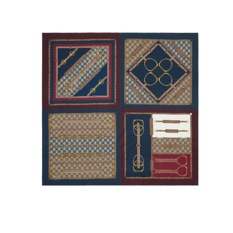 Gucci Heritage Print Silk Scarf Brown And Red 90Cm 786222 3G001 6168