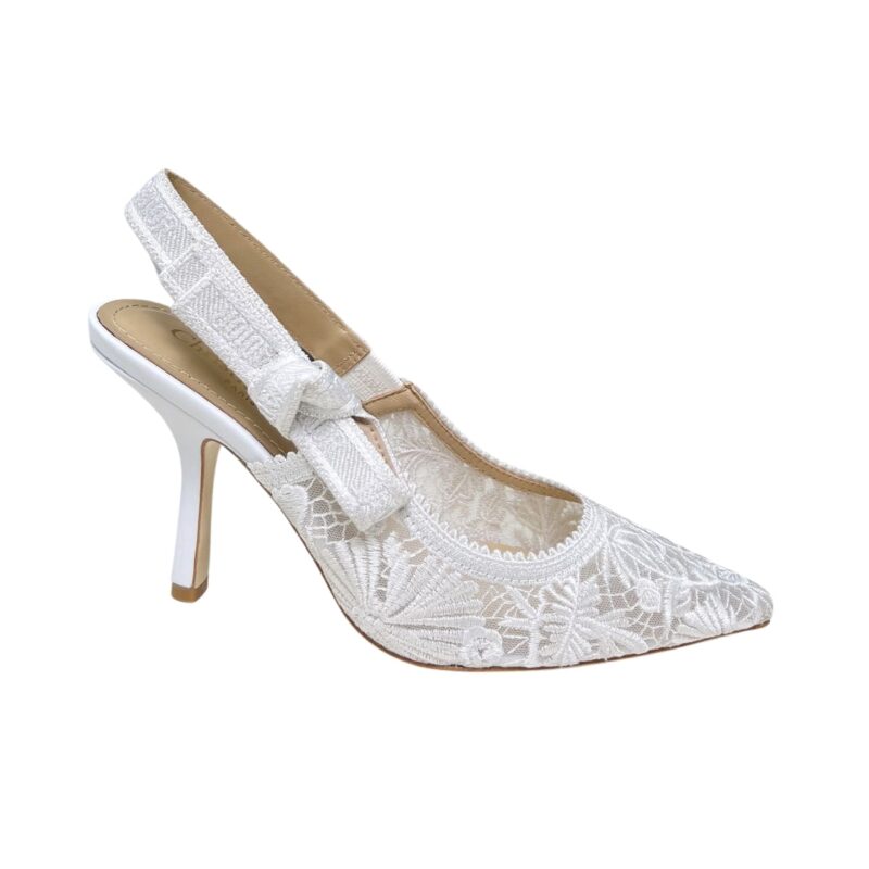 DIOR J'ADIOR SLINGBACK PUMP TRANSPARENT MESH EMBROIDERED IN WHITE