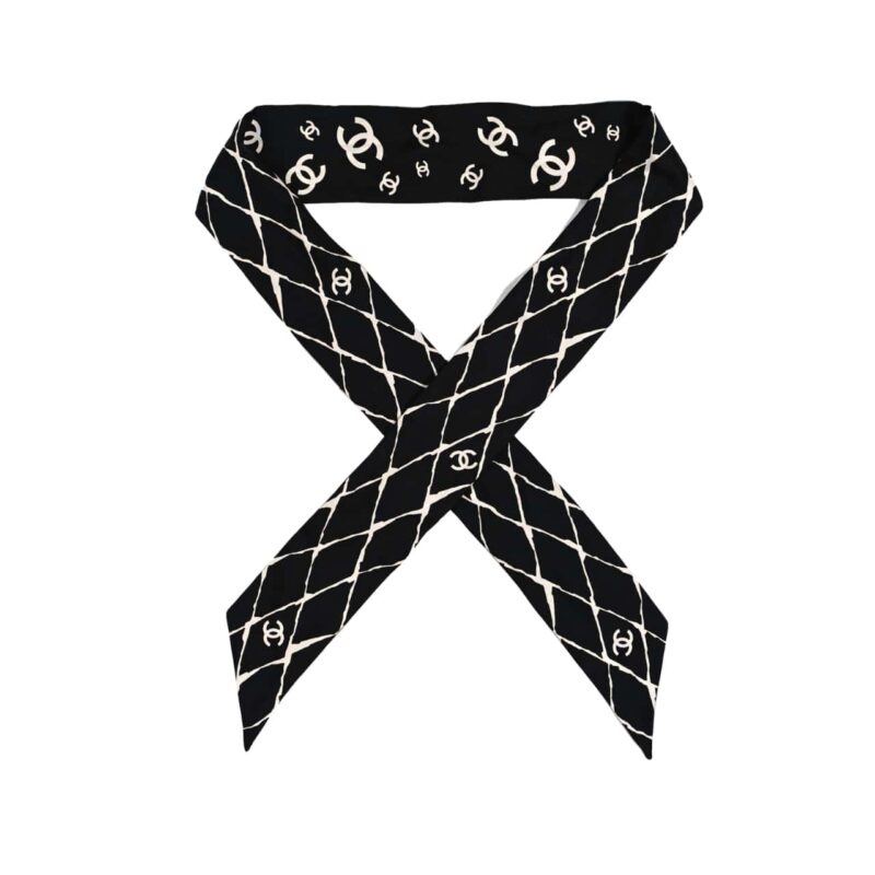 Chanel Silk Cc Slim Bandeau Scarf Black 120Cm