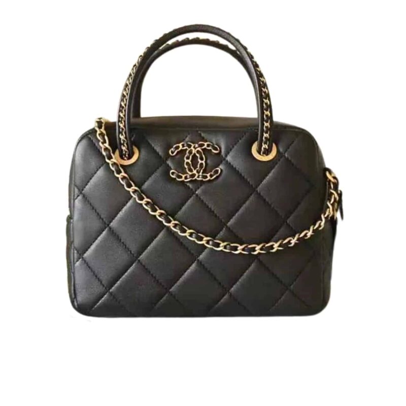 Chanel 25C Chain Handle Bowling Bag Black 18Cm