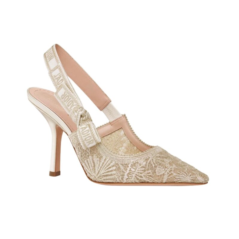 DIOR J'ADIOR SLINGBACK PUMP TRANSPARENT MESH EMBROIDERED IN BEIGE KDV039CXT S62K