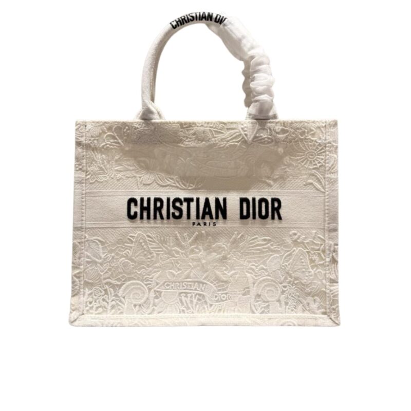DIOR MEDIUM BOOK TOTE CABINET DE LA MER EMBROIDERY WHITE 36CM