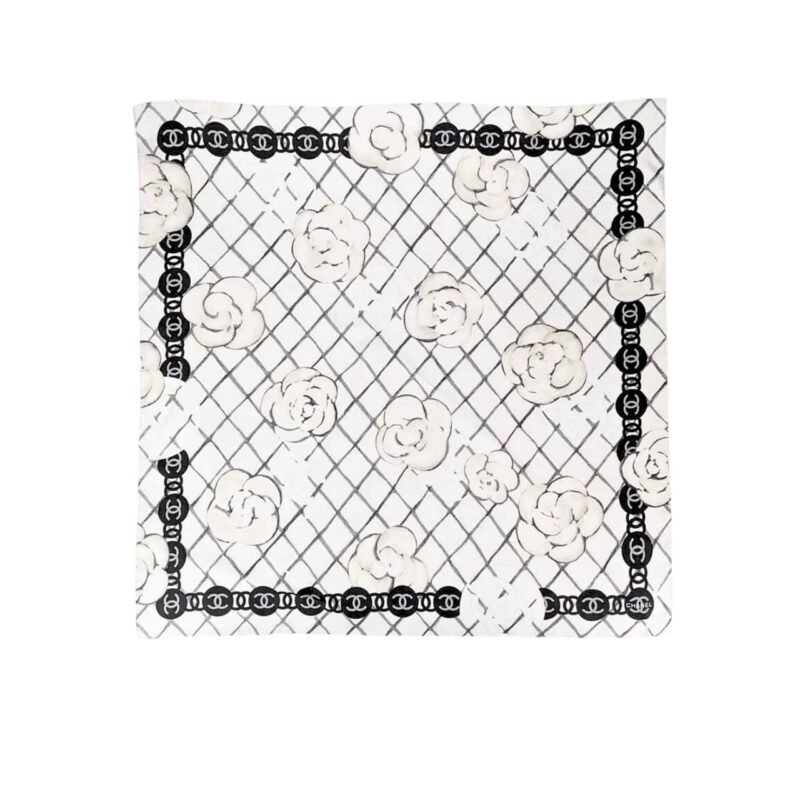 Chanel Cc Camellia Silk Scarf In White 90Cm A39577 X10321 10601