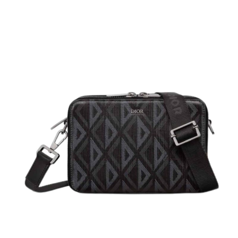 DIOR ZIPPED POUCH WITH STRAP DIOR BLACK COATED COTTON CANVAS WITH CD DIAMOND PRINT 17CM