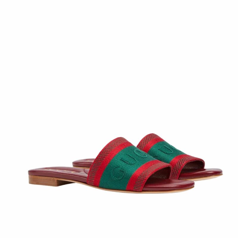 Gucci Women Slide Sandal With Web Green And Red 816350 Faecg 6443