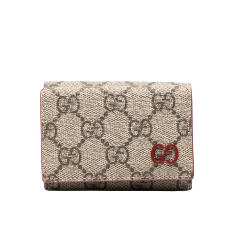 Gucci Ivory Interior Gg Tri Fold Wallet Beige And Ebony 10Cm