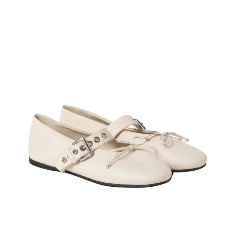 Miumiu Leather Ballerinas In Ivory 5F210E 070 F0304 F 005
