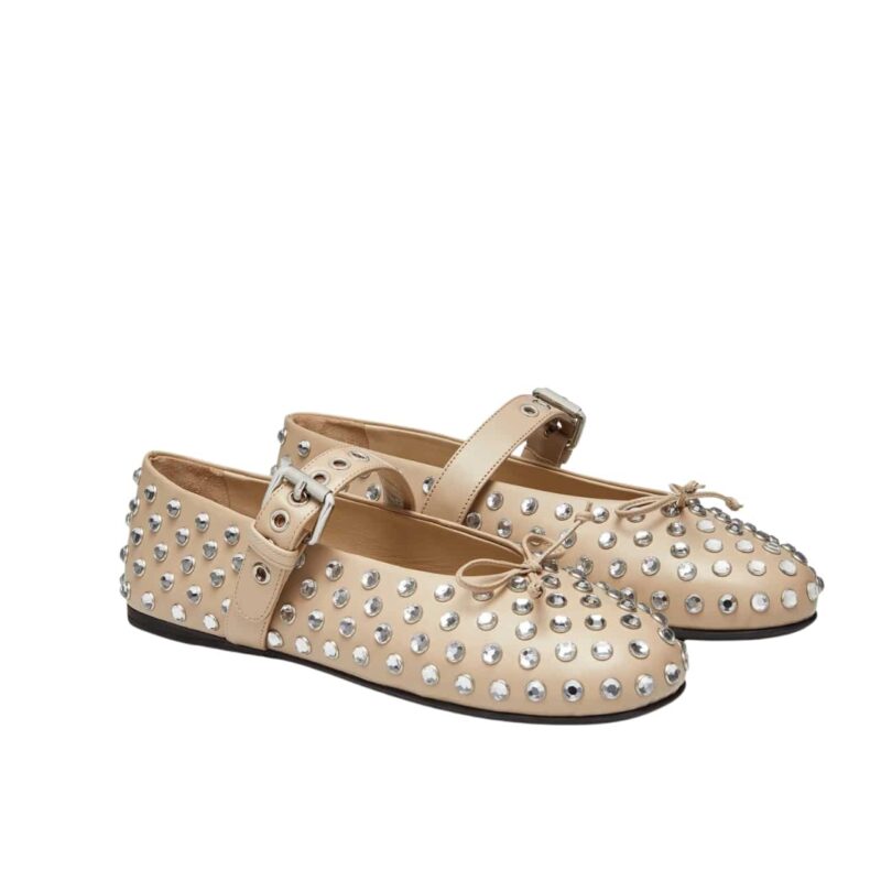 Miumiu Leather Ballerinas In Beige
